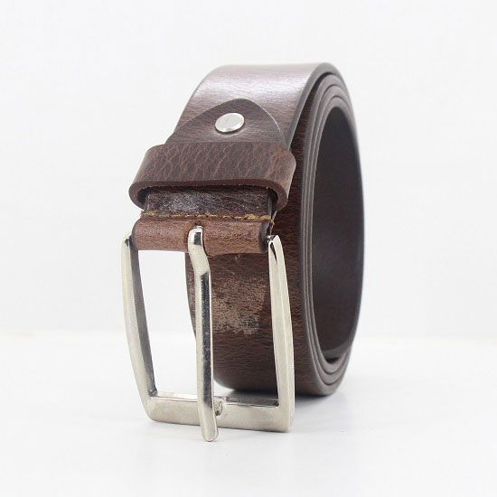 Genuine Leather Mens Casual Belt with Silver Shine Buckle Width 40MM 
