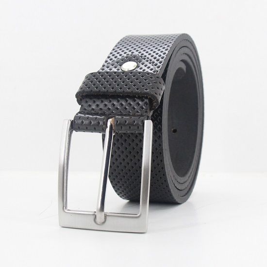 Genuine Leather Mens Casual Belt with Silver Shine Buckle Width 40MM 