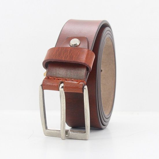 Genuine Leather Mens Casual & Formal Belt with High Silver Shine Buckle Width 35MM