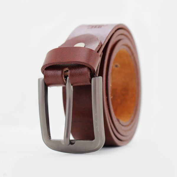 Mens Leather Dress & Jeans Belt with Brushed Silver Buckle